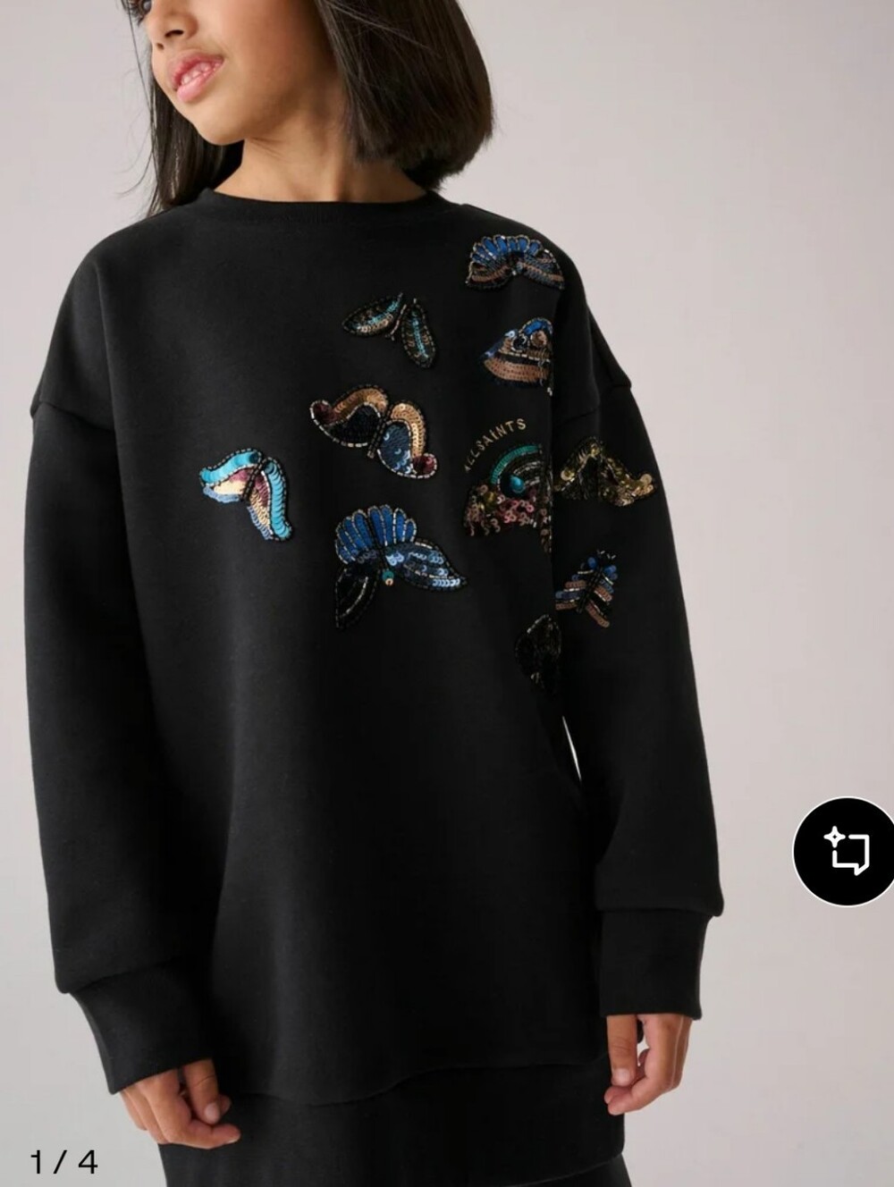 smALLSAINTS Girl's Pippa Diana Butterfly Embellished Cotton Black Sweatshirt